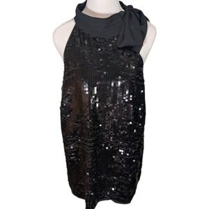 Lane Bryant Black Sequin Halter Top Bow Neck Sleeveless Blouse Plus Size 18
